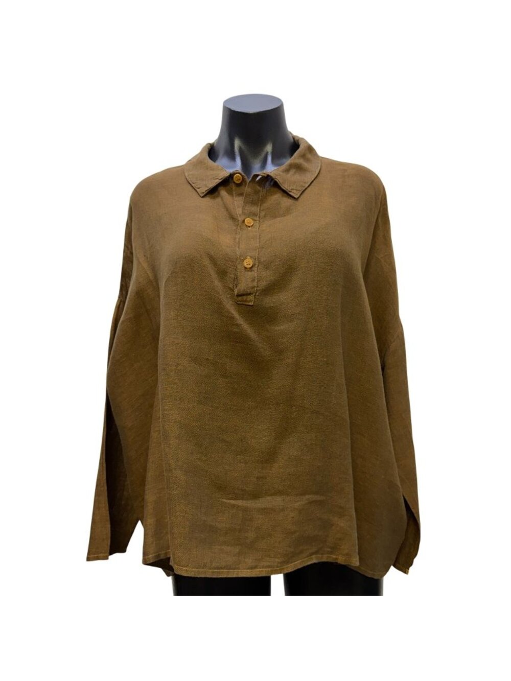 CP Shades Linen Long-Sleeve Blouse In Tan XS